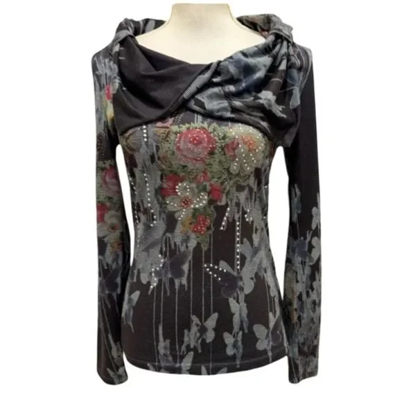 Y2K Alberto Makali Floral Printed and Embelished Top. Medium - Picture 7 of 7